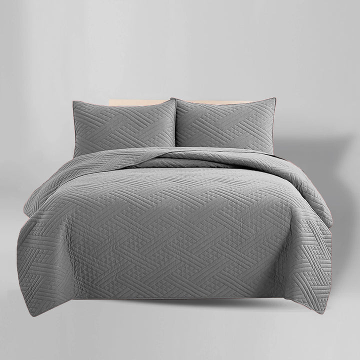 GREY QUILTED BEDSPREAD SET