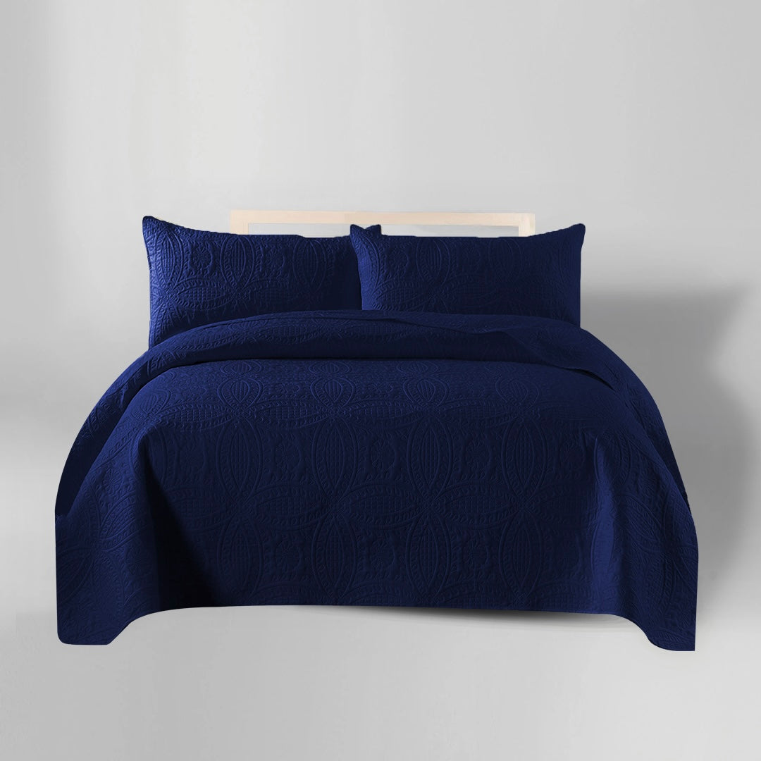 NAVY QUILTED BEDSPREAD SET