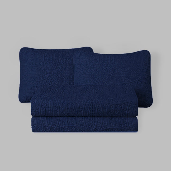 NAVY QUILTED BEDSPREAD SET