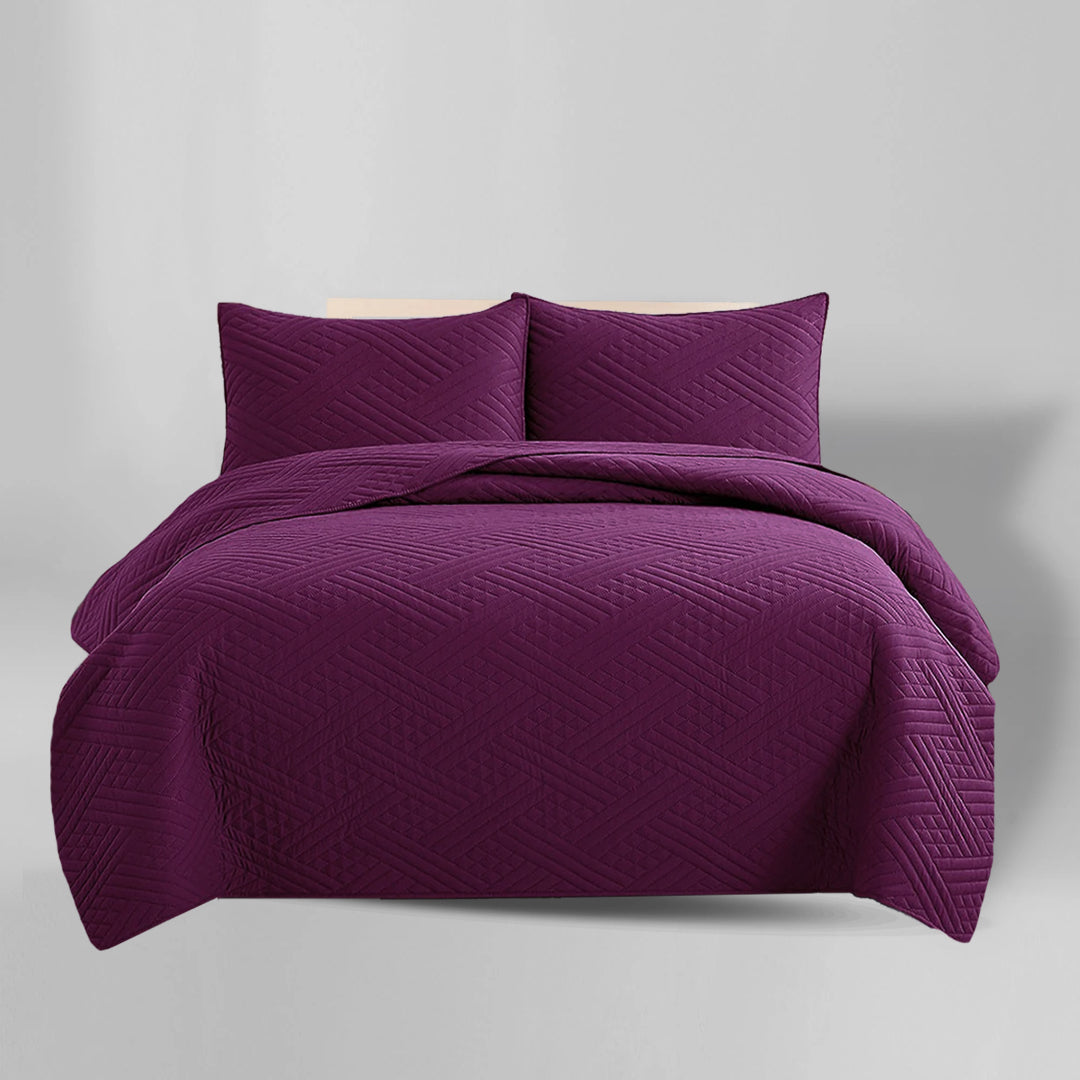 PLUM QUILTED BEDSPREAD SET