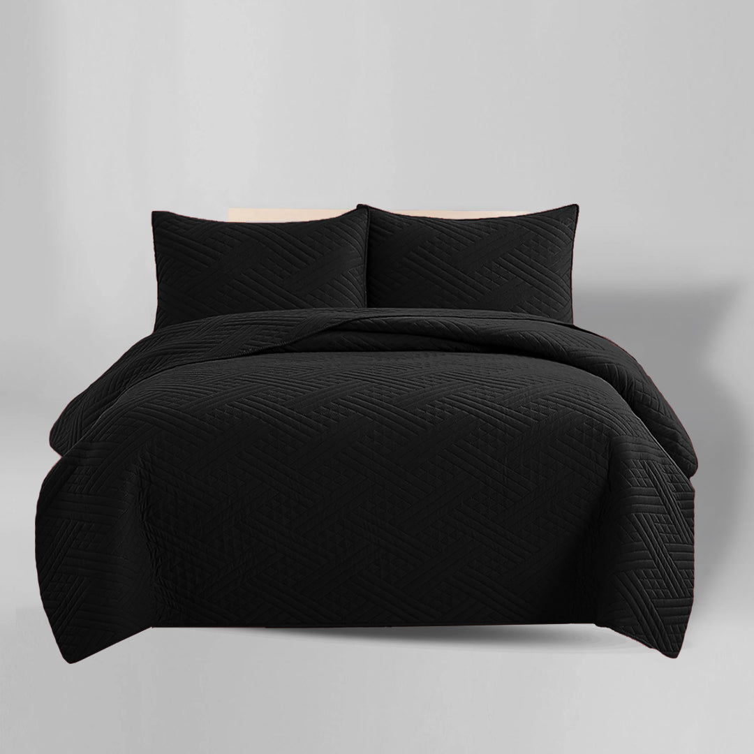 BLACK QUILTED BEDSPREAD SET