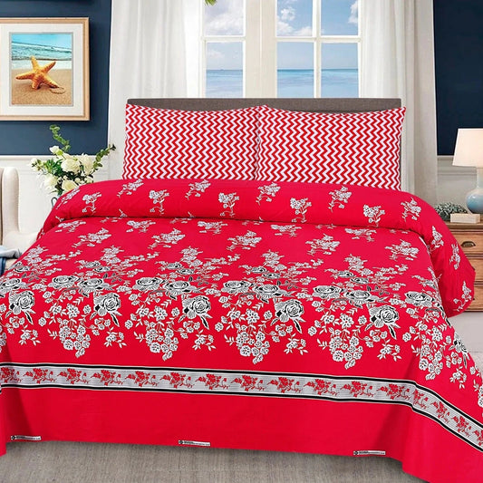 Floral Elegance Red cotton bedsheet